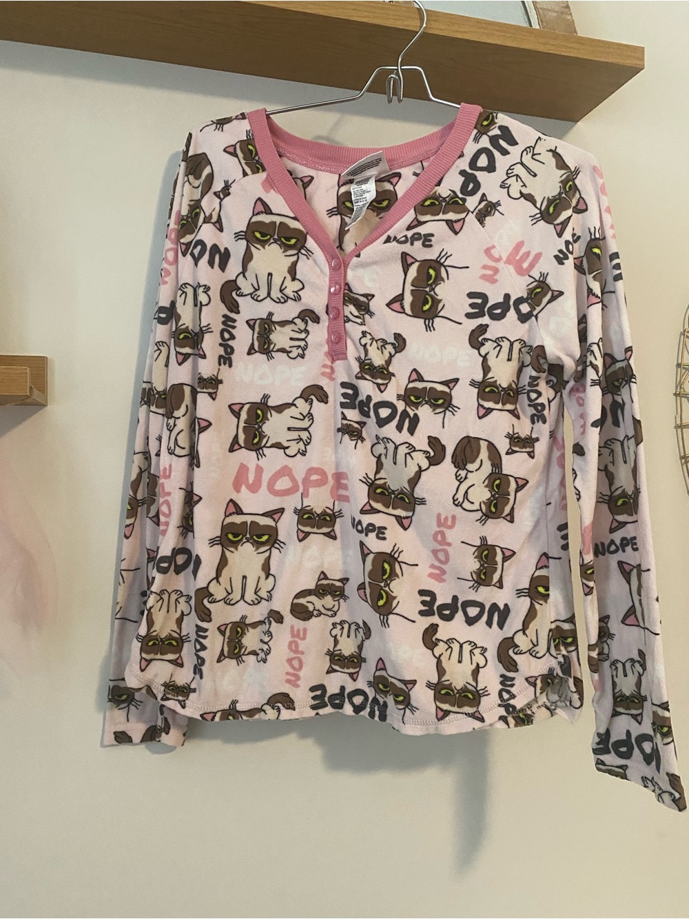 Grumpy Cat Print 'Nope' Long Sleeve Pajama Top